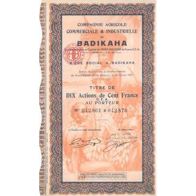 Cie Agricole Commerciale & Industrielle de Badikaha (10 Act 100 F)