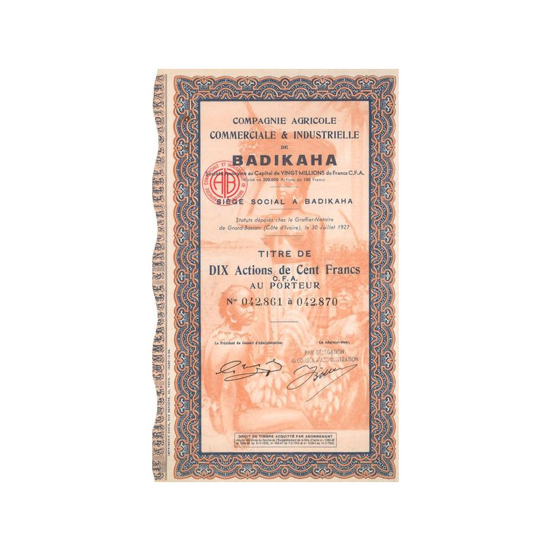 Cie Agricole Commerciale & Industrielle de Badikaha (10 Act 100 F)