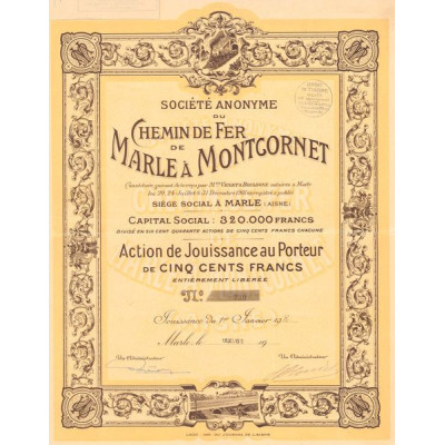 S.A. du Chemin de Fer de Marle à Montcornet (Act Jouissance 500 F)