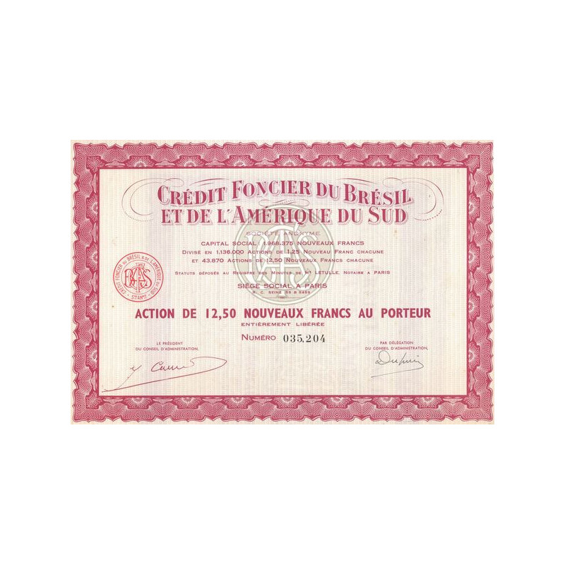 Crédit Foncier du Brésil et de l'Amérique du Sud (Act 12.50 NF)