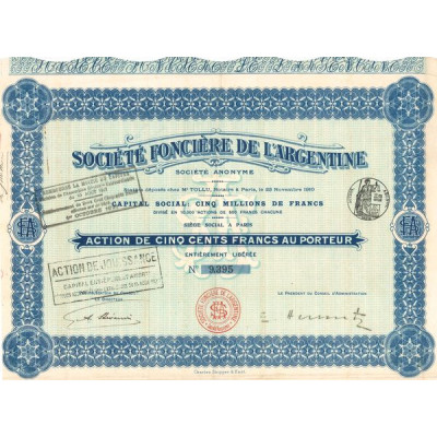 Sté Foncière de l'Argentine (Act 500 F)