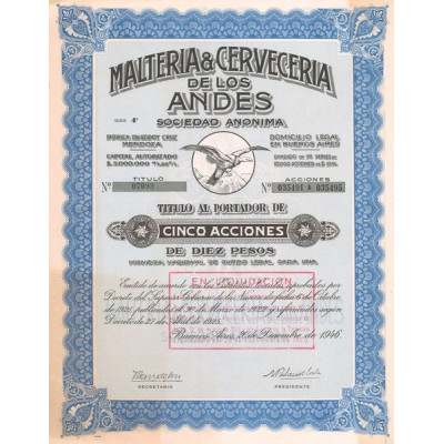 Malteria & Cerveceria de los Andes (05 Act 10 Pesos)