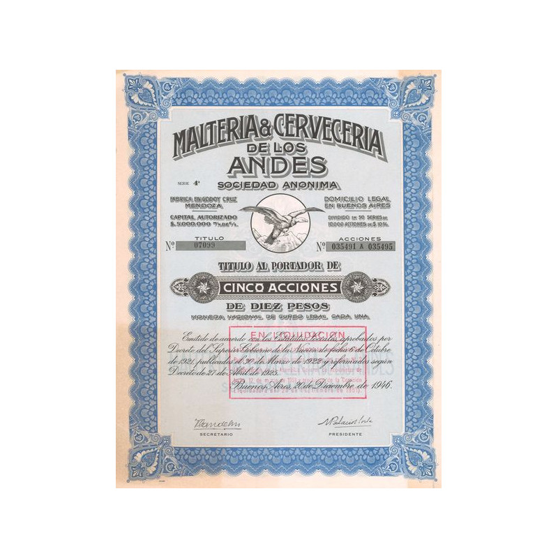 Malteria & Cerveceria de los Andes (05 Act 10 Pesos)