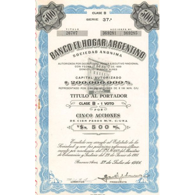 Banco El Hogar Argentino (Titre 05 Act 100 Pesos)