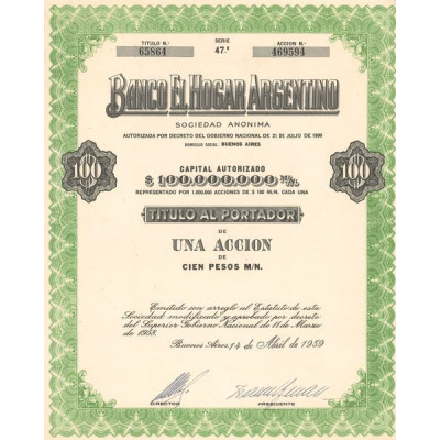 Banco El Hogar Argentino (Titre 01 Act 100 Pesos)