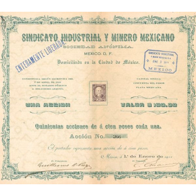 Sindicato Industrial Y Minero Mexicano (1 Act 100 Pesos)
