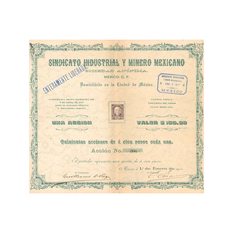 Sindicato Industrial Y Minero Mexicano (1 Act 100 Pesos)