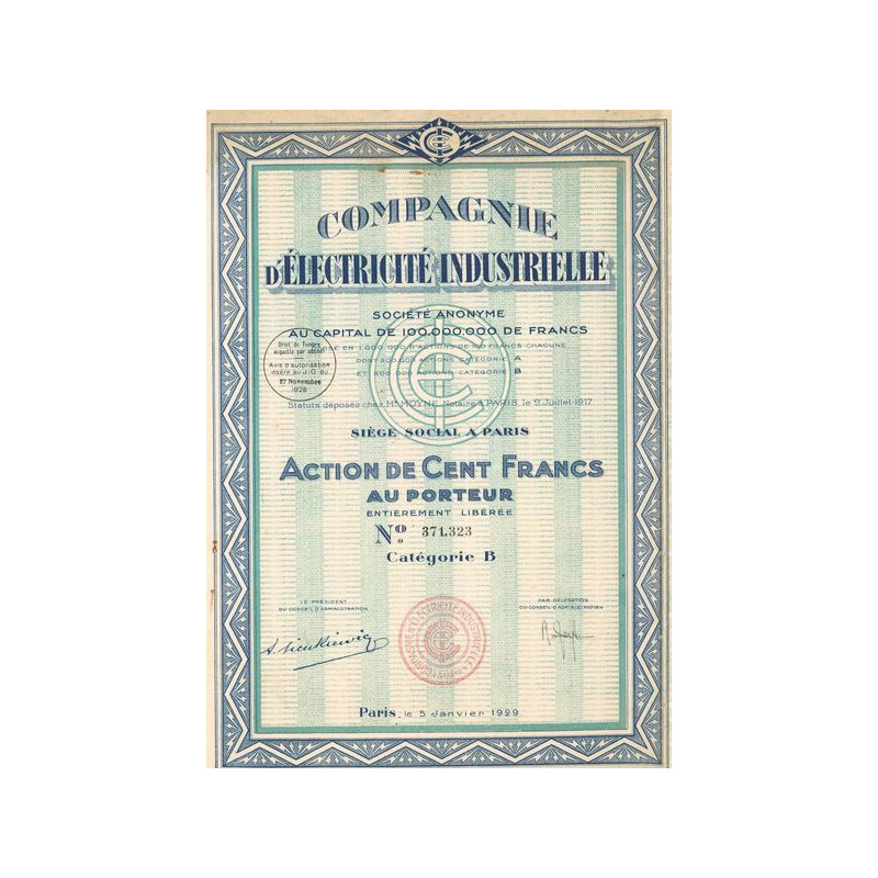 Cie d'Electricité Industrielle (Act 100 F)