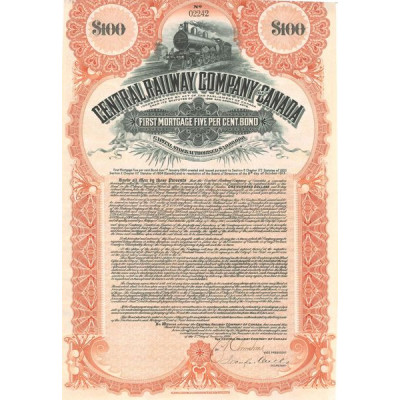 Central Railway Company of Canada - First Mortgage 5 % Bond (Obl 100$)