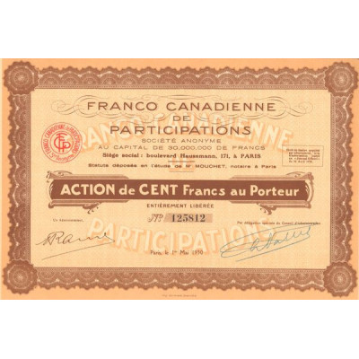Franco Canadienne de Participations (Titre 01 Act 100 F) (Modele 2)