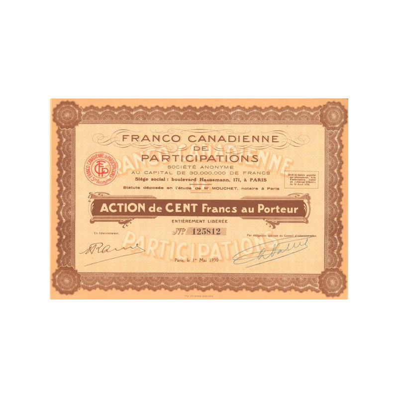 Franco Canadienne de Participations (Titre 01 Act 100 F) (Modele 2)