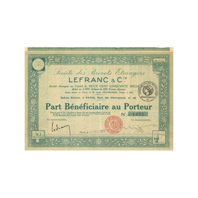 Sté des Brevets Etrangers Lefranc & Cie (PB)