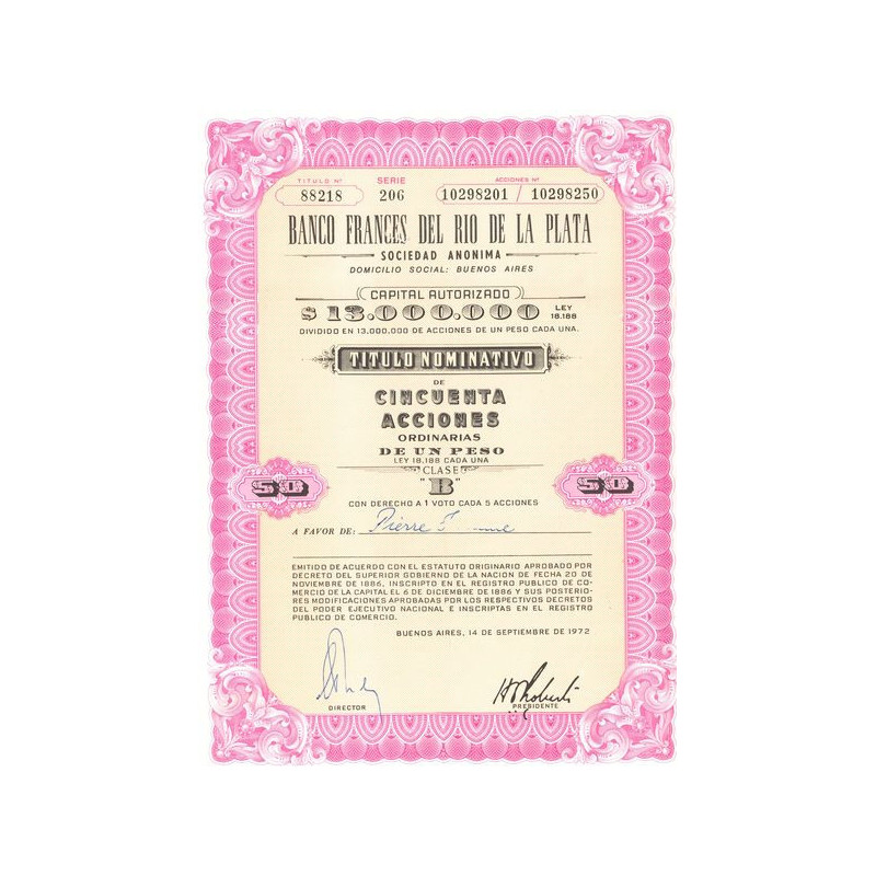 Banco Frances del Rio de la Plata (Titre 50 Act 1 Pesos)