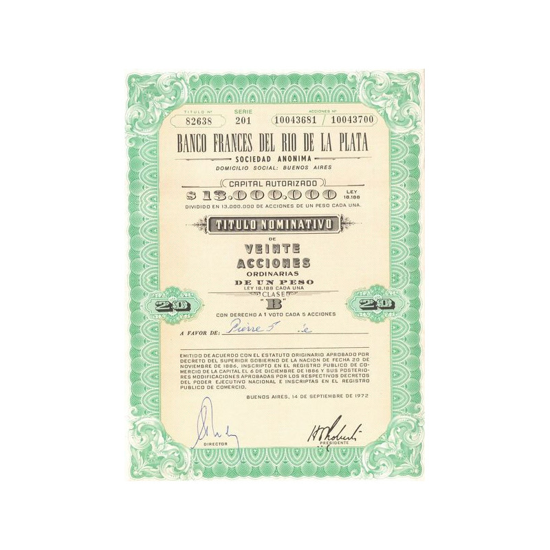 Banco Frances del Rio de la Plata (Titre 20 Act 1 Pesos)