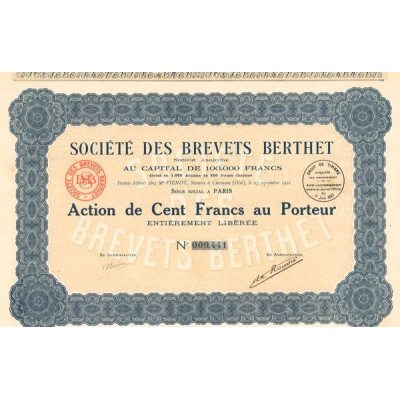 Sté des Brevets Berthet (Act 100 F)