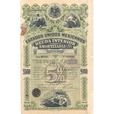 Estados Unidos Mexicanos - Deuda Interior Amortizable 5 % - $ 500 - 1898