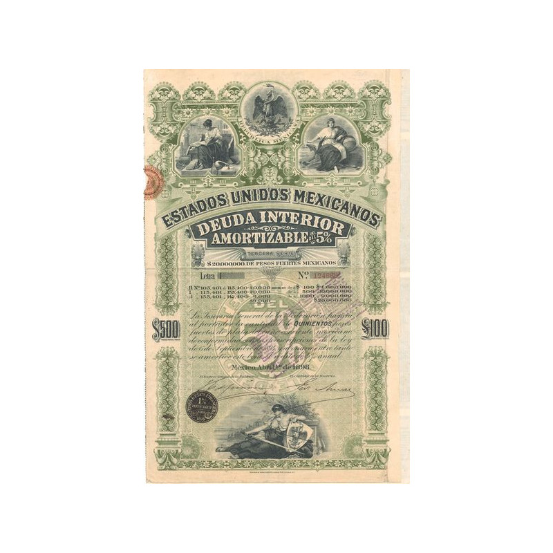 Estados Unidos Mexicanos - Deuda Interior Amortizable 5 % - $ 500 - 1898
