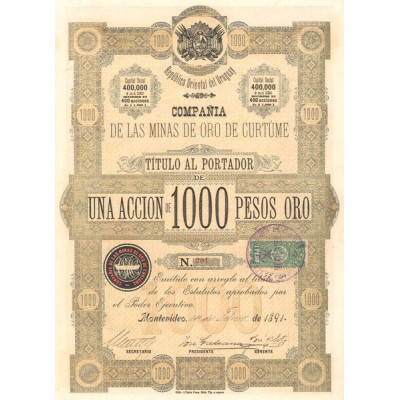 Cia de las Minas de Oro de Curtume (Act 1000 Pesos Oro)