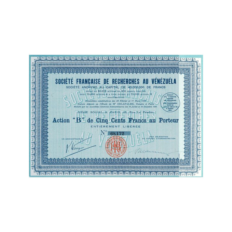 Sté Française de Recherches au Vénézuéla (Act B 500 F)
