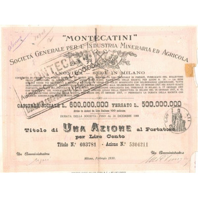 "Montecatini" Sta Gale per l'Industria Mineraria ed Agricola (Titre 1 Act 100 Lire) - 1930