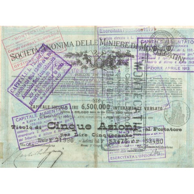 "Montecatini" Sta Gale per l'Industria Mineraria ed Agricola (Titre 5 Act 100 Lire) - 1905