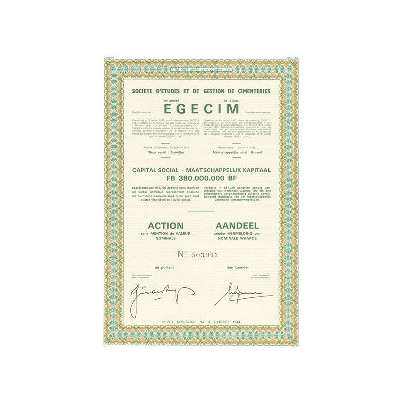 Sté d'Etudes et de Gestion de Cimenteries - EGECIM (Act Sans Valeur Nominale)