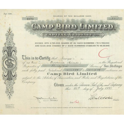 Camp Bird Ltd (Certif Nomin 33 Act 10 shillings)