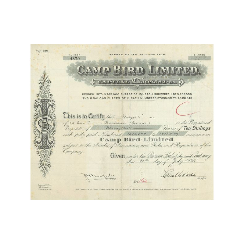 Camp Bird Ltd (Certif Nomin 33 Act 10 shillings)