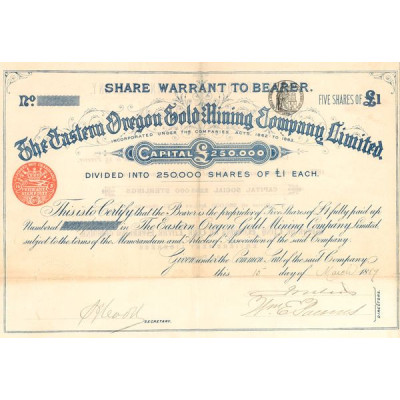 The Eastern Oregon Gold Mining Cy Ltd (Titres 05 Act £1)