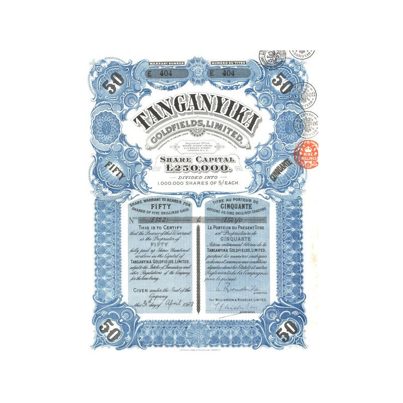 Tanganyika Goldfields Ltd (Titre 50 Act 5 shillings)
