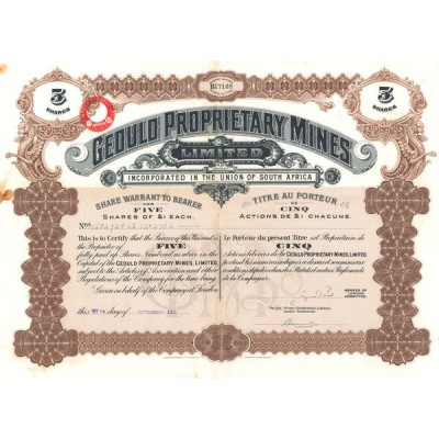 Geduld Proprietary Mines Ltd Incorporated in the Union of South Africa (Titres 05 Act £1)