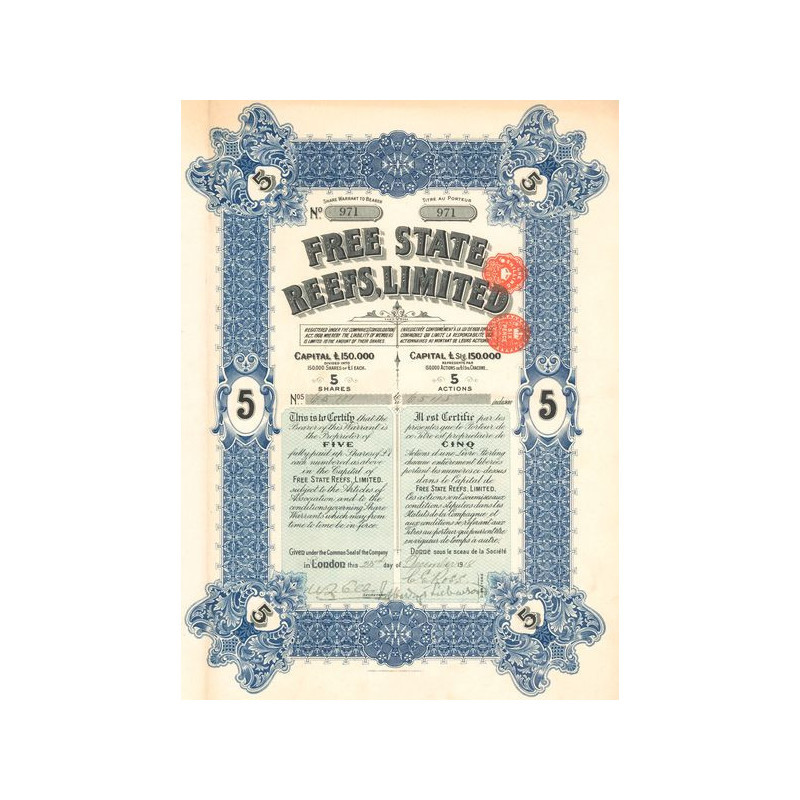 Free State Reefs Ltd (Titres 5 Act £1)