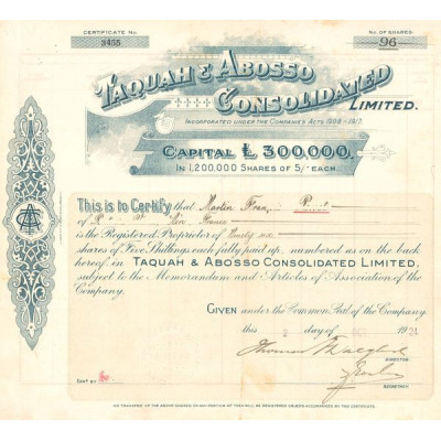 Taquah & Abosso Consolidated Ltd (Certif Nomin Act 05 £)