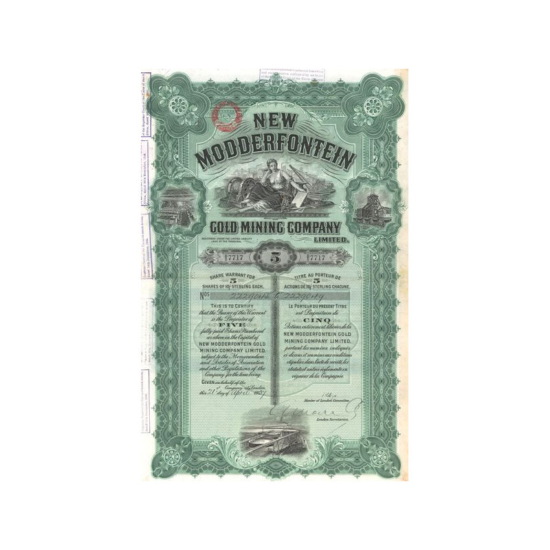New Modderfontein Gold Mining Cy Ltd (Titre 5 Act 10 shillings)