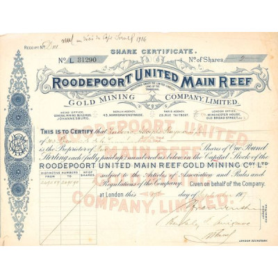 Roodepoort United Main Reef Gold Mining Cy Ltd (Certif Nomin)