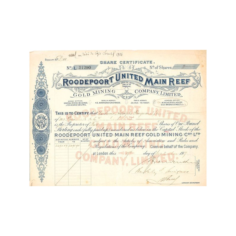 Roodepoort United Main Reef Gold Mining Cy Ltd (Certif Nomin)