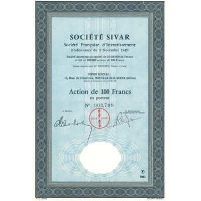 Sté Sivar Sté Française d'Investissement (Ordonnance du 2 Novembre 1945) (Act 100 F)