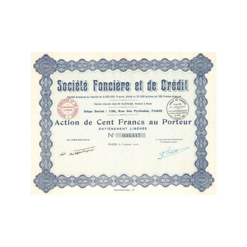 Sté Foncière et de Crédit (Act 100 F)