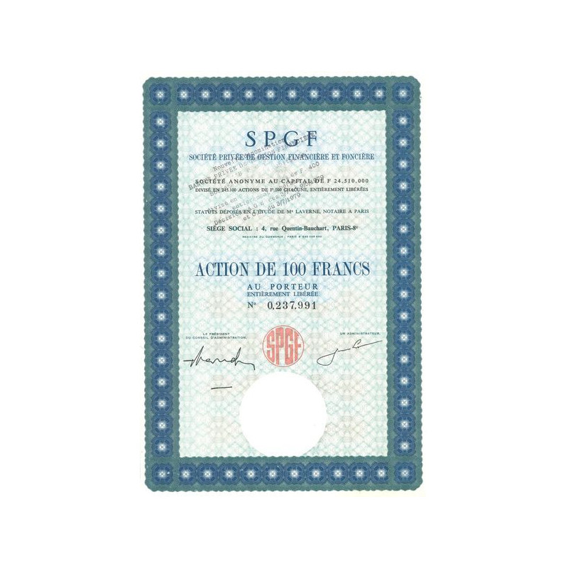 SPGF Sté Privée de Gestion Financière et Foncière (Act 100 F)