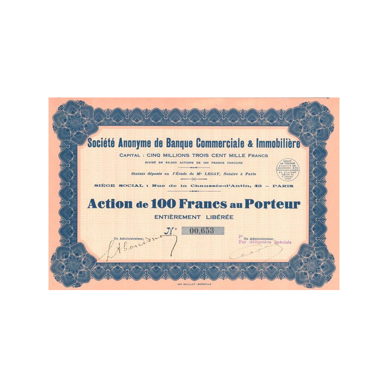 S.A. de Banque Commerciale & Immobilière (Act 100 F)