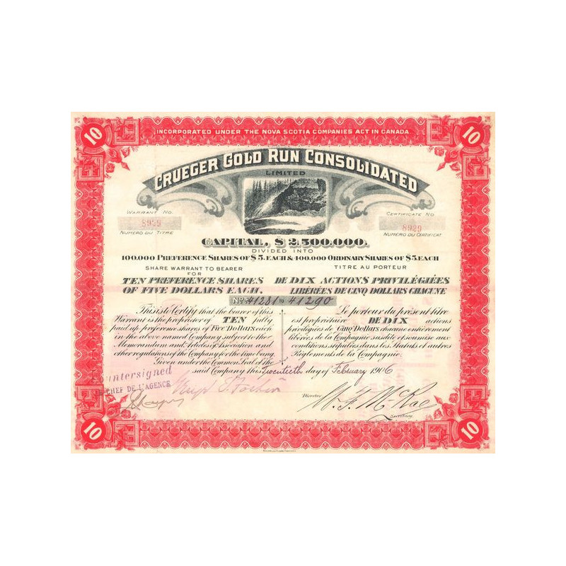 Crueger Gold Run Consolidated (Titre 10 Act 5$)(Rouge)
