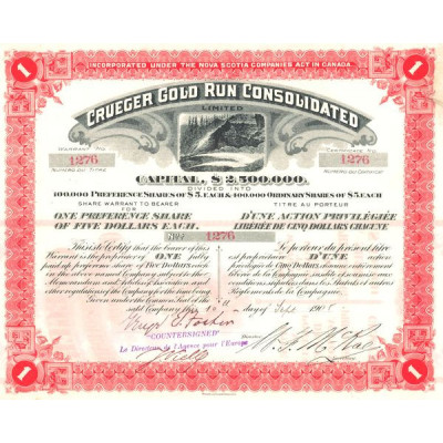 Crueger Gold Run Consolidated (Titre 01 Act 5$)(Rouge)
