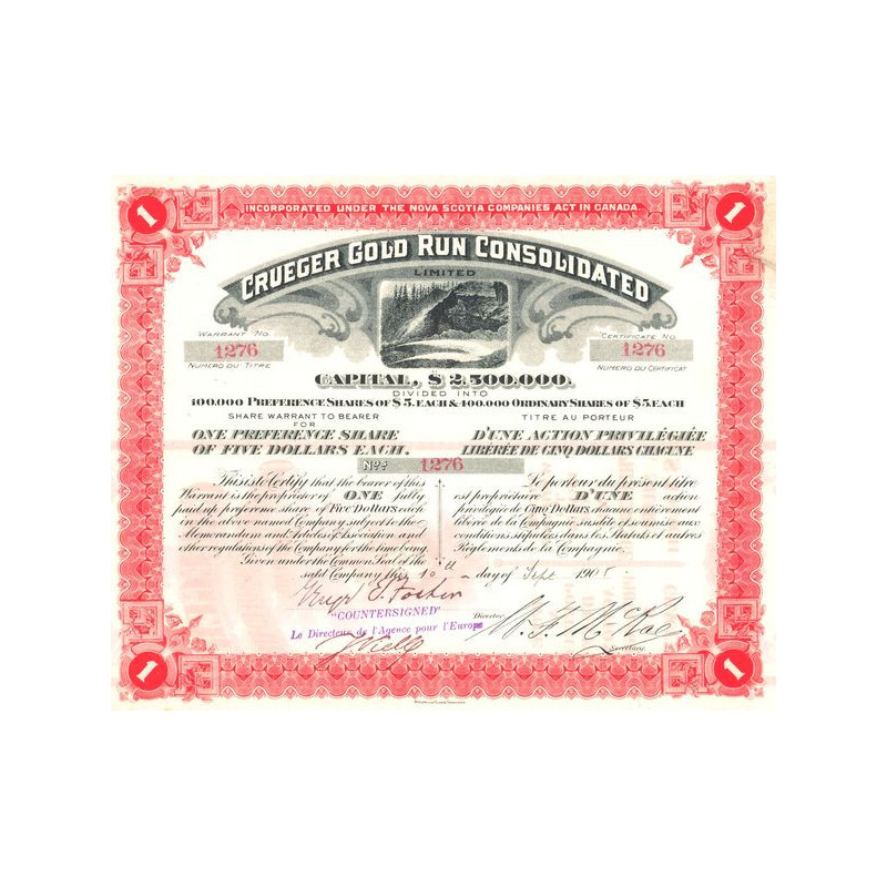 Crueger Gold Run Consolidated (Titre 01 Act 5$)(Rouge)