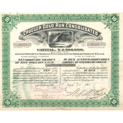 Crueger Gold Run Consolidated (Titre 10 Act 5$)(Verte)