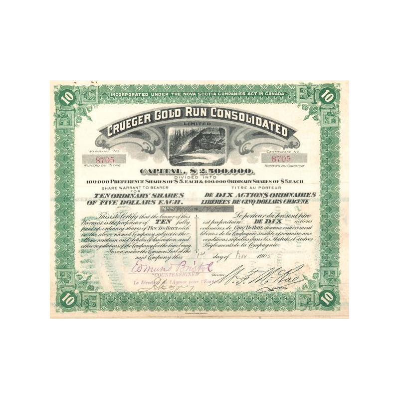 Crueger Gold Run Consolidated (Titre 10 Act 5$)(Verte)