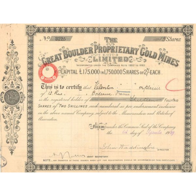 The Great Boulder Proprietary Gold Mines Ltd (Titre13 Act 2£)