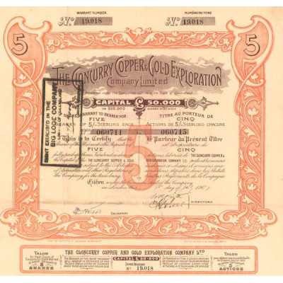 The Cloncurry Copper & Gold Exploration Cy Ltd (Titre 05 Act 5/- sterling)