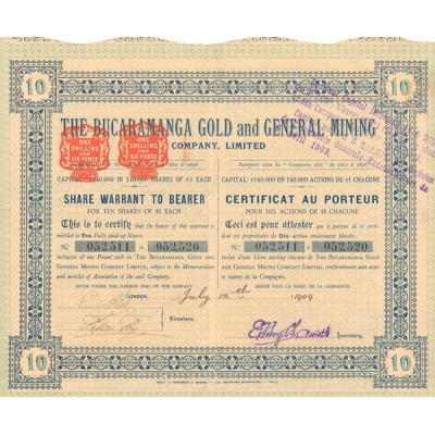 The Bucaramanga Gold and General Mining Cy Ltd (Certif Titre 10 Act 1£)
