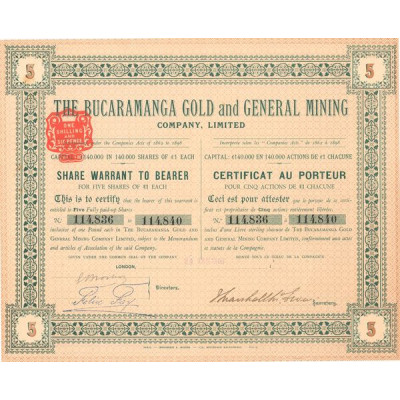 The Bucaramanga Gold and General Mining Cy Ltd (Certif Titre 05 Act 1£)