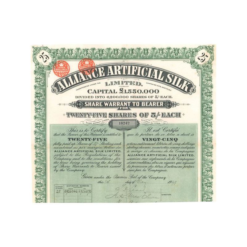 Alliance Artificial Silk Ltd (Titre 25 Act 5£)